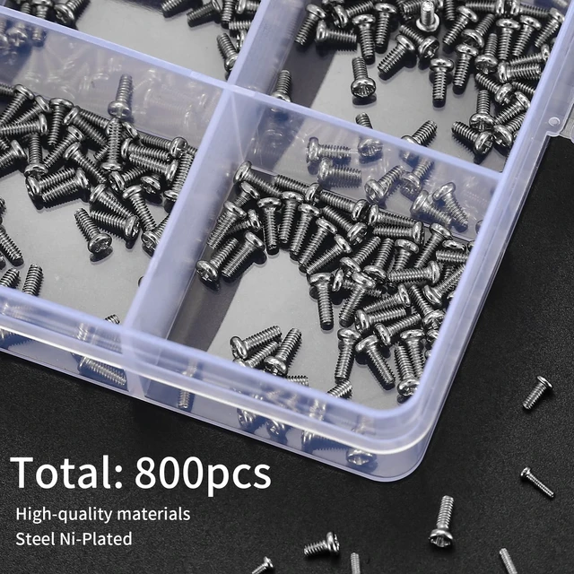 Alt view image 5 of 7 - 800Pcs Tiny Screws for Electronics, Micro Small Pan Head Machine Screws Assortment Kit for Eyeglasses, Watches, Clocks, Mobile Phone, M1/M1.2/M1.4/M1.6/M1.7 (800)