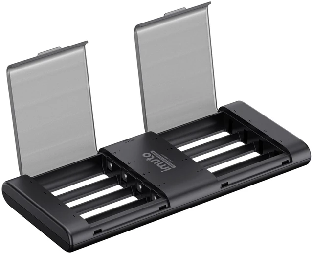 Main image of Rechargeable aa Batteries 8 Slot Li-ion & NiMH Slim Charger | Ultra-slim travel charger, flip-top battery storage, independent charging slots, USB-C power input, home and travel use