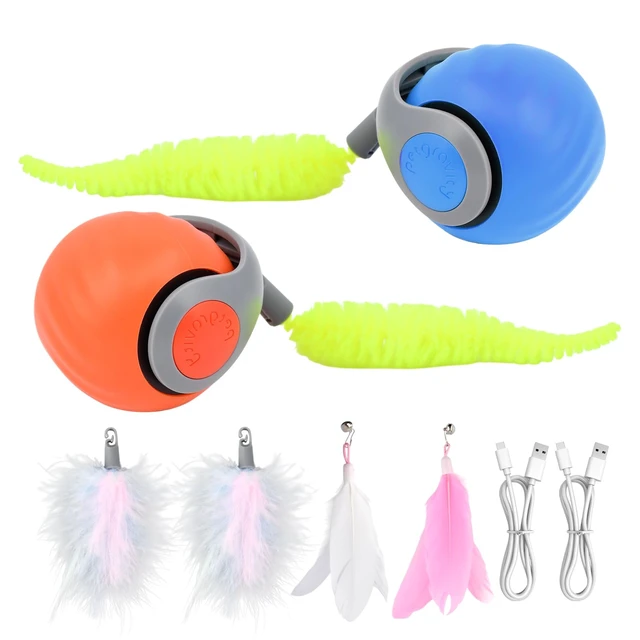 Alt view image 2 of 7 - 2Pack Speedy 2.0 Automatic Interactive Cat Toys, Rechargeable Rolling Ball | with 6 Tails & Feather Accessories, 2Speed Electric Enrichment Toy, USBC Powered for Indoor Bored Cats, Works on Carpet