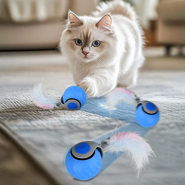 Alt view image 7 of 7 - 2Pack Speedy 2.0 Automatic Interactive Cat Toys, Rechargeable Rolling Ball | with 6 Tails & Feather Accessories, 2Speed Electric Enrichment Toy, USBC Powered for Indoor Bored Cats, Works on Carpet