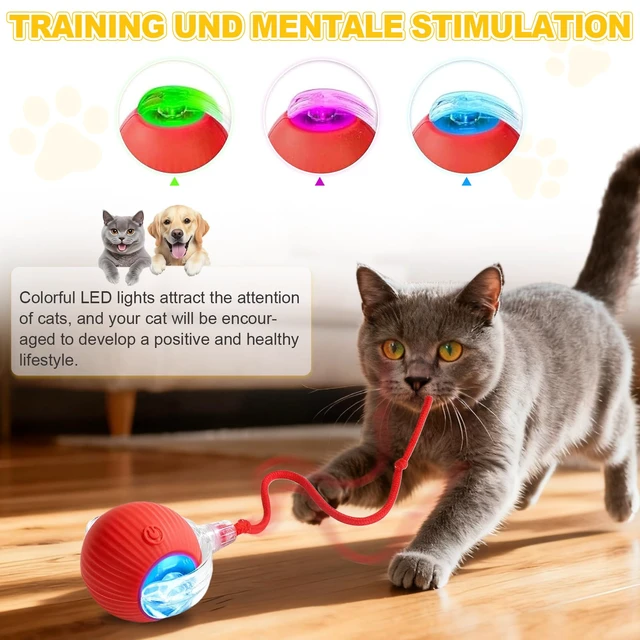 Alt view image 3 of 7 - Smart Cat Toy Ball for Indoor Cats & Small Dogs Playing | 360° Rotation Automatic Moving Chase Toy, Obstacle Avoidance Interactive Play with 4 Spiral Springs