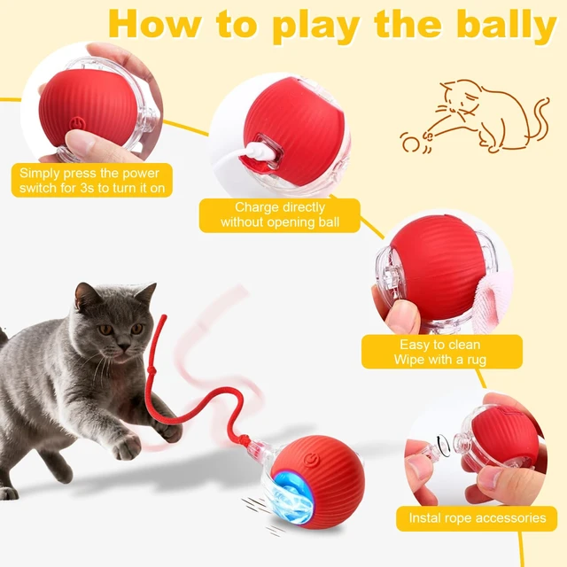 Alt view image 7 of 7 - Smart Cat Toy Ball for Indoor Cats & Small Dogs Playing | 360° Rotation Automatic Moving Chase Toy, Obstacle Avoidance Interactive Play with 4 Spiral Springs