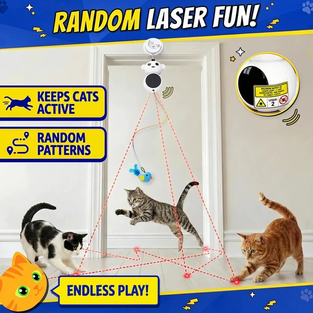 Alt view image 4 of 7 - Cat Toys with Automatic Feather Flying Bird for Bored Adult Cat | toy Doorway Hanging Feather Toy Safe for Indoor Cat & Kitten, Electric Moving Wand Toys for Exercise &Enrichment,Grey