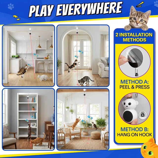 Alt view image 5 of 7 - Cat Toys with Automatic Feather Flying Bird for Bored Adult Cat | toy Doorway Hanging Feather Toy Safe for Indoor Cat & Kitten, Electric Moving Wand Toys for Exercise &Enrichment,Grey