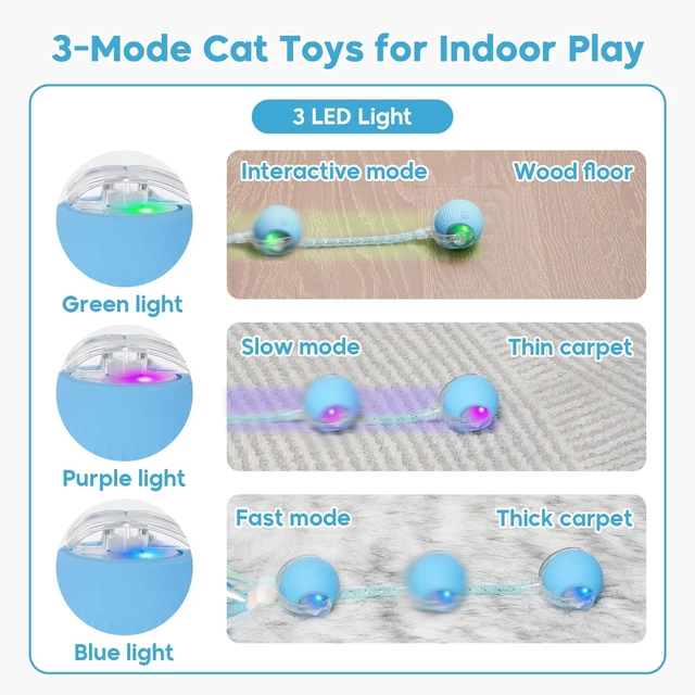 Alt view image 4 of 7 - Interactive Cat Toys for Indoor Cats & Dogs, Agile Moving Cat Ball with Elastic Mesh Tail, Rechargeable Enrichment Toys, Smart Automatic Rolling Pet Ball Toys for Bored Indoor Dogs & Cats (Blue)