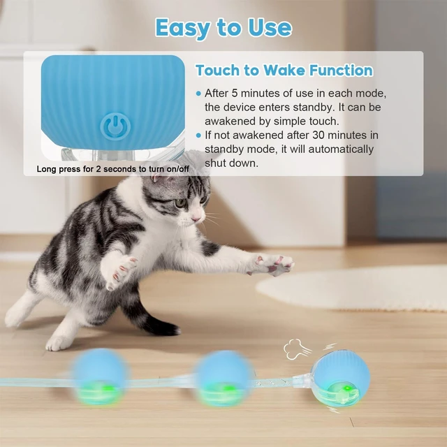 Alt view image 6 of 7 - Interactive Cat Toys for Indoor Cats & Dogs, Agile Moving Cat Ball with Elastic Mesh Tail, Rechargeable Enrichment Toys, Smart Automatic Rolling Pet Ball Toys for Bored Indoor Dogs & Cats (Blue)