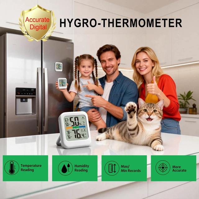 Alt view image 3 of 7 - Room Thermometer Indoor Hygrometer Temperature Humidity Monitor | 5s Fast Refresh, 2.8" Large LCD, Battery included, Accurate Sensor for Home Office Baby Nursery Greenhouse Reptile Incubator