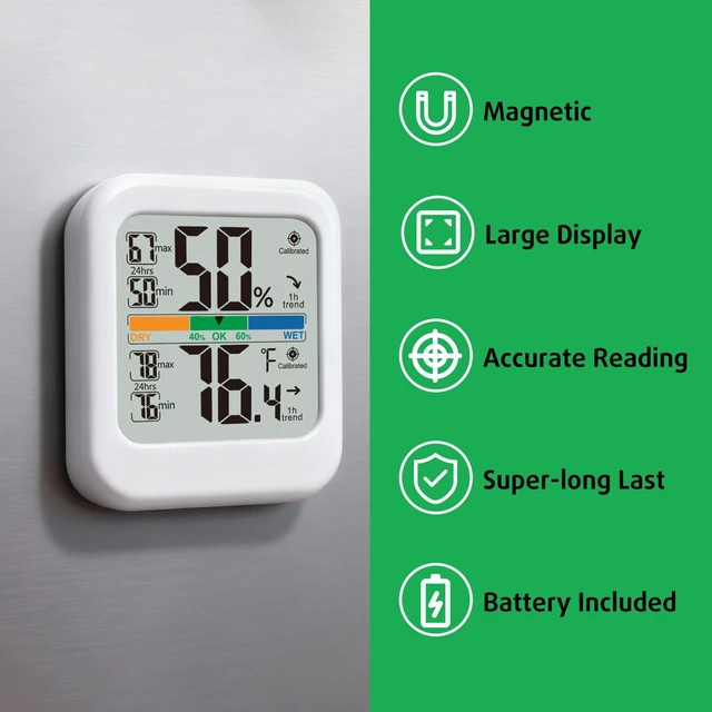 Alt view image 6 of 7 - Room Thermometer Indoor Hygrometer Temperature Humidity Monitor | 5s Fast Refresh, 2.8" Large LCD, Battery included, Accurate Sensor for Home Office Baby Nursery Greenhouse Reptile Incubator