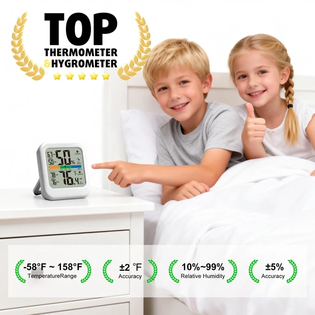 Alt view image 7 of 7 - Room Thermometer Indoor Hygrometer Temperature Humidity Monitor | 5s Fast Refresh, 2.8" Large LCD, Battery included, Accurate Sensor for Home Office Baby Nursery Greenhouse Reptile Incubator