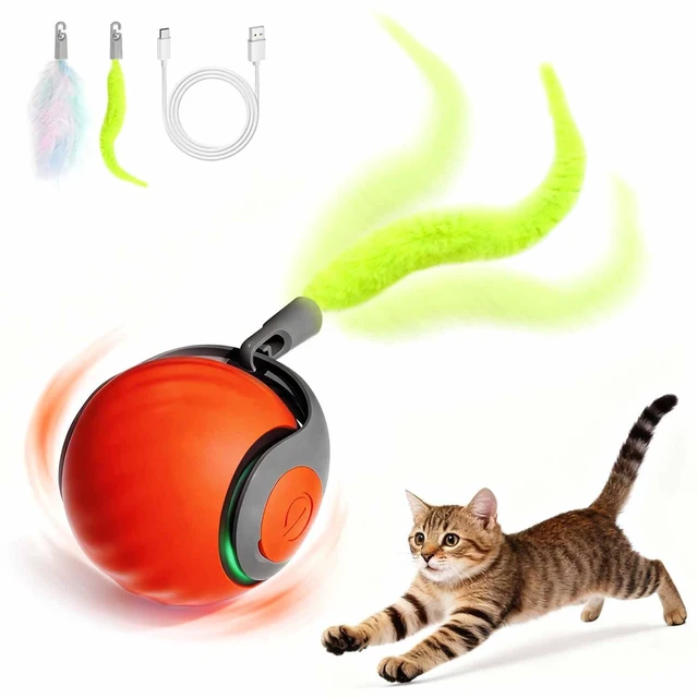 Main image of Interactive Cat Toys for Indoor Cats,Speedy 2.0 Tail | 2 Speeds Interactive Motion Activated Cat Toy Ball for Bored Indoor Cats,Smart Motion Activated Rolling Ball (Orange)