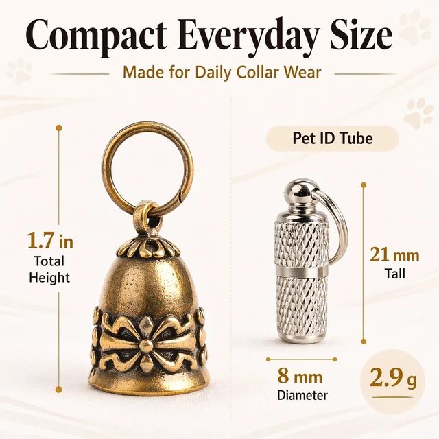 Alt view image 2 of 7 - Copper Collar Bell for Small Pet, 0.7 inch Bell for Cats and Dogs,Noise NOT LOUD Come with Silver Pet Anti-Lost ID Pendant Tags (2Set)