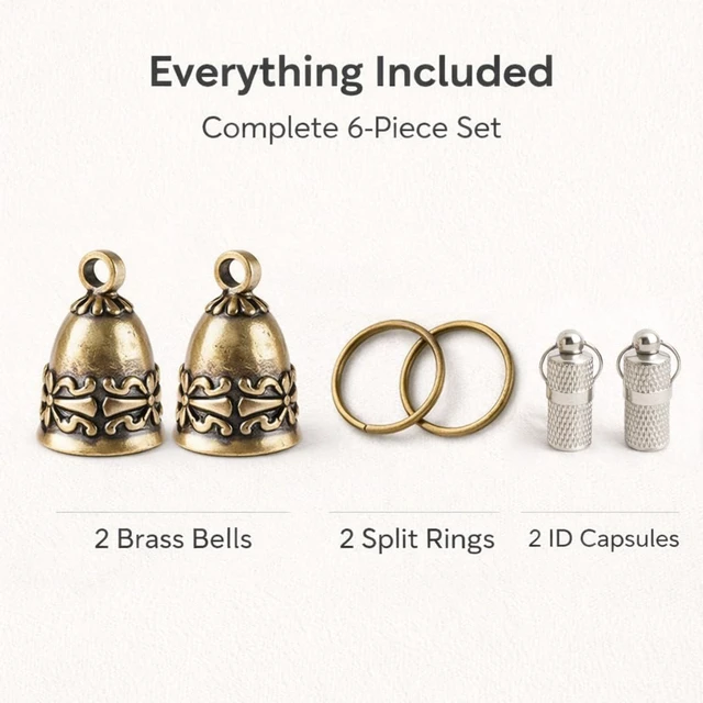 Alt view image 7 of 7 - Copper Collar Bell for Small Pet, 0.7 inch Bell for Cats and Dogs,Noise NOT LOUD Come with Silver Pet Anti-Lost ID Pendant Tags (2Set)