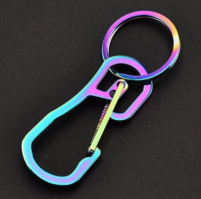 Alt view image 2 of 6 - 2 Pack Carabiner Clip Retractable Ring Set Titanium KeyChain Quick Release Hooks for Men Women