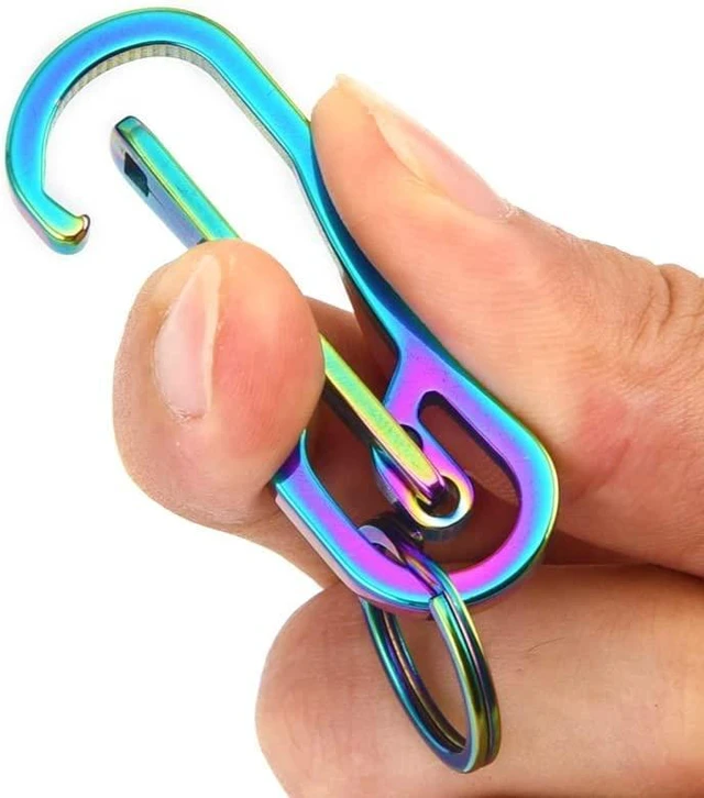 Alt view image 5 of 6 - 2 Pack Carabiner Clip Retractable Ring Set Titanium KeyChain Quick Release Hooks for Men Women