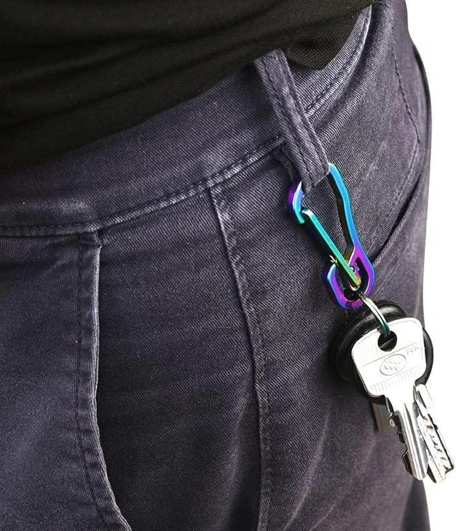 Alt view image 6 of 6 - 2 Pack Carabiner Clip Retractable Ring Set Titanium KeyChain Quick Release Hooks for Men Women