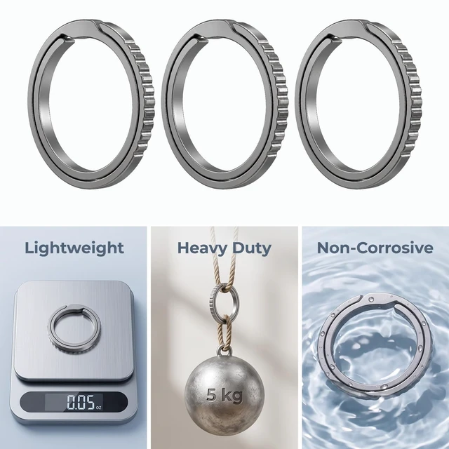 Alt view image 4 of 7 - 3 Pcs Titanium Keychain Rings Easy Open Side Push Carabiner Dog Tag | Heavy Duty Bulk Keyrings, No Nail Damage, for Men Women, Car Key Fob, Zipper Bag Pendant