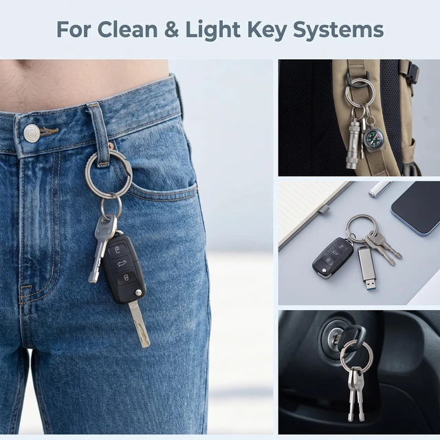 Alt view image 5 of 7 - 3 Pcs Titanium Keychain Rings Easy Open Side Push Carabiner Dog Tag | Heavy Duty Bulk Keyrings, No Nail Damage, for Men Women, Car Key Fob, Zipper Bag Pendant