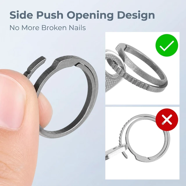 Alt view image 3 of 7 - 3 Pcs Titanium Keychain Rings Easy Open Side Push Carabiner Dog Tag | Heavy Duty Bulk Keyrings, No Nail Damage, for Men Women, Car Key Fob, Zipper Bag Pendant