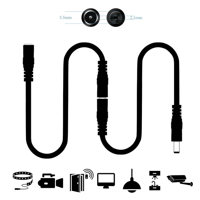 Alt view image 3 of 6 - 20AWG 10Ft 2.1mm x 5.5mm Male to Female DC Extension Wire Power Jack Adapter Barrel Plug Cable, Extension Wire for CCTV Security Camera, DVR, HDVD, LED Strip Light, Low Voltage Application