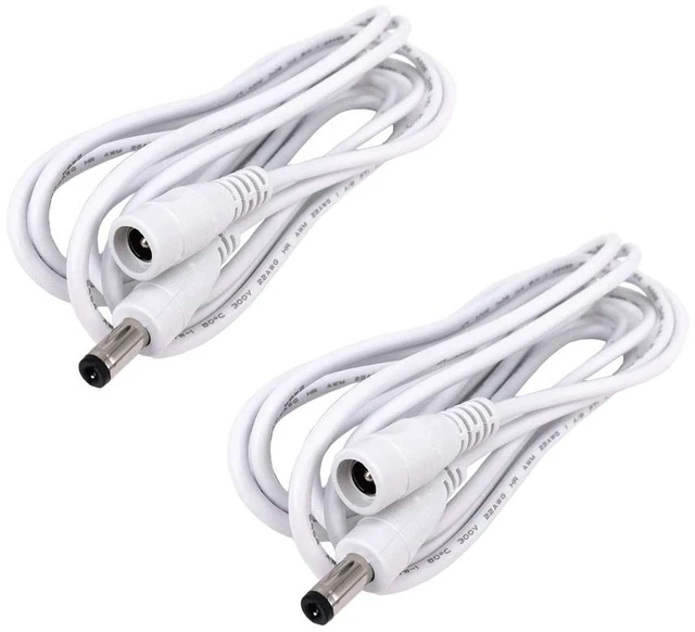 Main image of 2pcs/Pack 3m/9.84ft White 5.5mm x 2.1mm DC Plug Extension Cable for Power Adapter DC Power 12V 5.5mm x 2.1mm Barrel Male Plug Connector