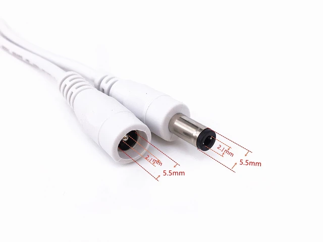Alt view image 4 of 5 - 2pcs/Pack 3m/9.84ft White 5.5mm x 2.1mm DC Plug Extension Cable for Power Adapter DC Power 12V 5.5mm x 2.1mm Barrel Male Plug Connector