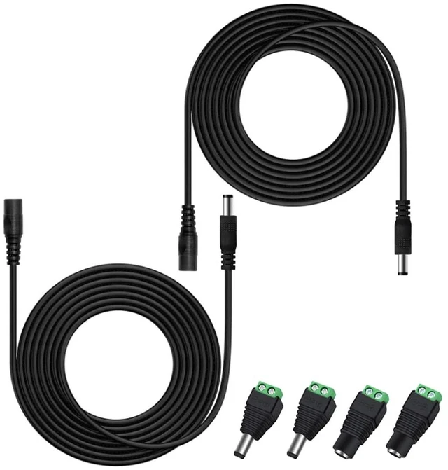 Main image of 2PCS 10FT(3m) 12V DC Power Extension Cable with Power Jack Adapter Connectors(2 x Male + 2 x Female) 5.5mm x 2.1mm DC Power Adapter Extension Cord and Cable Wire Ends Plug HE016