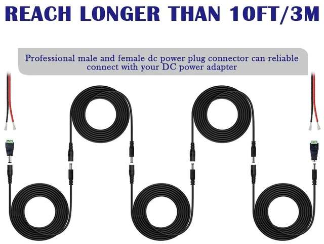 Alt view image 3 of 6 - 2PCS 10FT(3m) 12V DC Power Extension Cable with Power Jack Adapter Connectors(2 x Male + 2 x Female) 5.5mm x 2.1mm DC Power Adapter Extension Cord and Cable Wire Ends Plug HE016