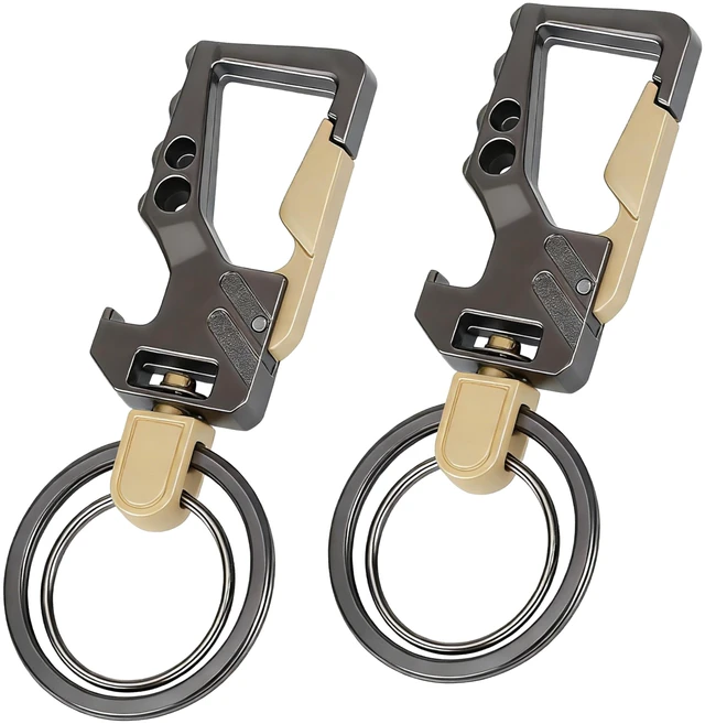 Main image of 2 PCS Key Chain, Carabiner Clip Car Key Chains, Carabiner for Keys | Car Accessories Heavy Duty Tactical Key Chain with Bottle Opener and 2 Key Rings for Men and Women (Black)