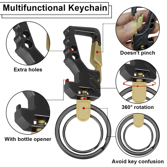 Alt view image 3 of 7 - 2 PCS Key Chain, Carabiner Clip Car Key Chains, Carabiner for Keys | Car Accessories Heavy Duty Tactical Key Chain with Bottle Opener and 2 Key Rings for Men and Women (Black)