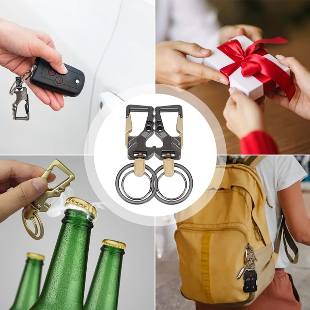Alt view image 7 of 7 - 2 PCS Key Chain, Carabiner Clip Car Key Chains, Carabiner for Keys | Car Accessories Heavy Duty Tactical Key Chain with Bottle Opener and 2 Key Rings for Men and Women (Black)