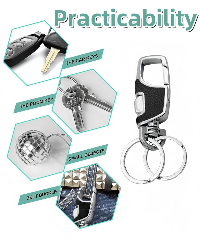 Alt view image 5 of 6 - 3pcs Heavy Duty Key Chain, 3 Pack Car Key Chains with 2 Metal Key Rings Carabiner Keychains