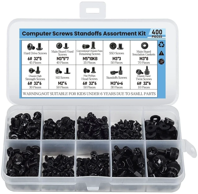 Main image of 400PCS Computer Screws Motherboard Standoffs Assortment Kit for Universal Motherboard, HDD, SSD, Hard Drive,Fan, Power Supply, Graphics, PC Case for DIY & Repair
