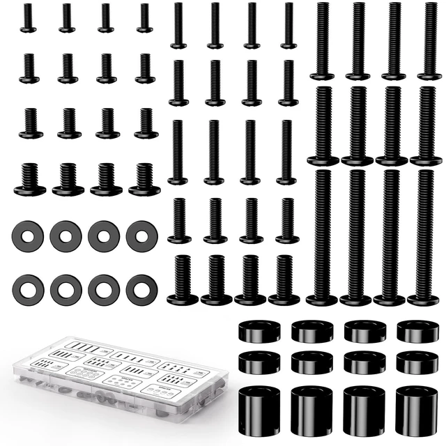 Main image of Universal TV Mounting Hardware Screw Kit, M4-M8 Screws for VESA Mounts | Black Screws, Complete set includes bolts, washers and spacers, Fits Most TVs/Monitors up to 80 inches,Organized Storage Case