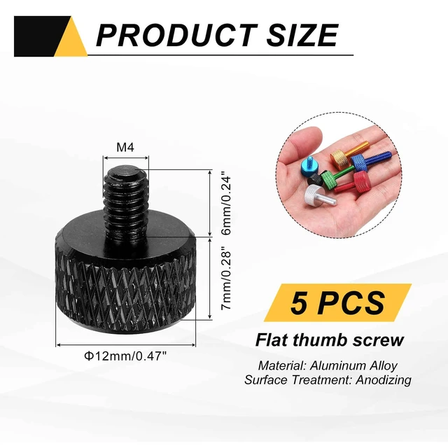 Alt view image 2 of 6 - 5 Pcs M4x6mm Flat Head Knurled Thumb Screws, Solid Aluminum Alloy Fully Threaded Thumbscrew Bolts Fasteners for PC Computer Cases Graphics Card, Black