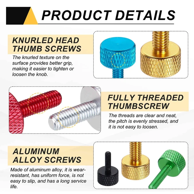 Alt view image 3 of 6 - 5 Pcs M4x6mm Flat Head Knurled Thumb Screws, Solid Aluminum Alloy Fully Threaded Thumbscrew Bolts Fasteners for PC Computer Cases Graphics Card, Black
