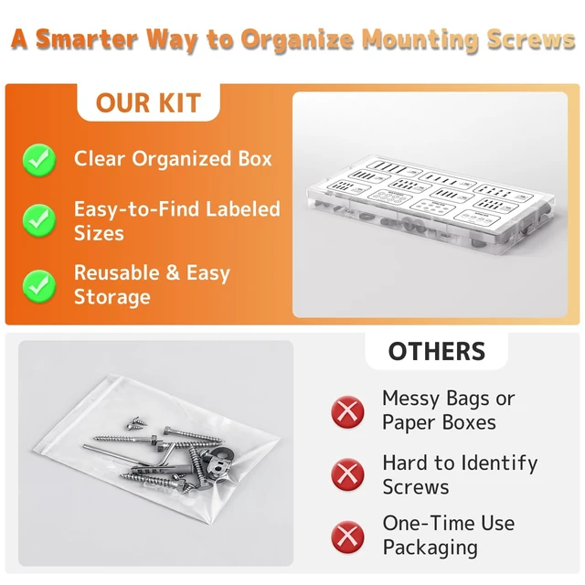 Alt view image 3 of 6 - Universal TV Mounting Hardware Screw Kit, M4-M8 Screws for VESA Mounts | Black Screws, Complete set includes bolts, washers and spacers, Fits Most TVs/Monitors up to 80 inches,Organized Storage Case