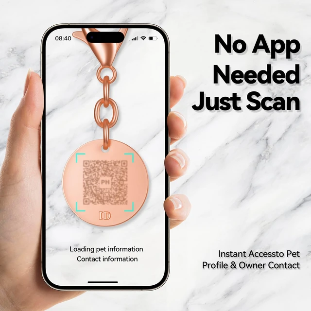 Alt view image 4 of 7 - QR Code Pet ID Tag for Dog and Cat Collar Scan | for Instant Owner Alerts & Emergency Contact, Modifiable Online Pet Profile, No App Needed, Waterproof Zinc Alloy(Rose Gold)