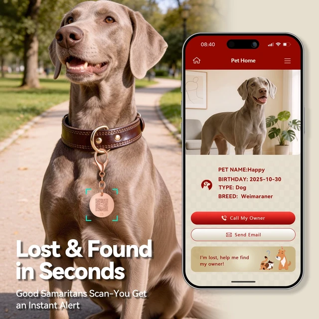 Alt view image 3 of 7 - QR Code Pet ID Tag for Dog and Cat Collar Scan | for Instant Owner Alerts & Emergency Contact, Modifiable Online Pet Profile, No App Needed, Waterproof Zinc Alloy(Rose Gold)