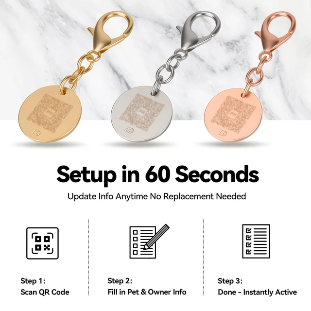 Alt view image 5 of 7 - QR Code Pet ID Tag for Dog and Cat Collar Scan | for Instant Owner Alerts & Emergency Contact, Modifiable Online Pet Profile, No App Needed, Waterproof Zinc Alloy(Rose Gold)