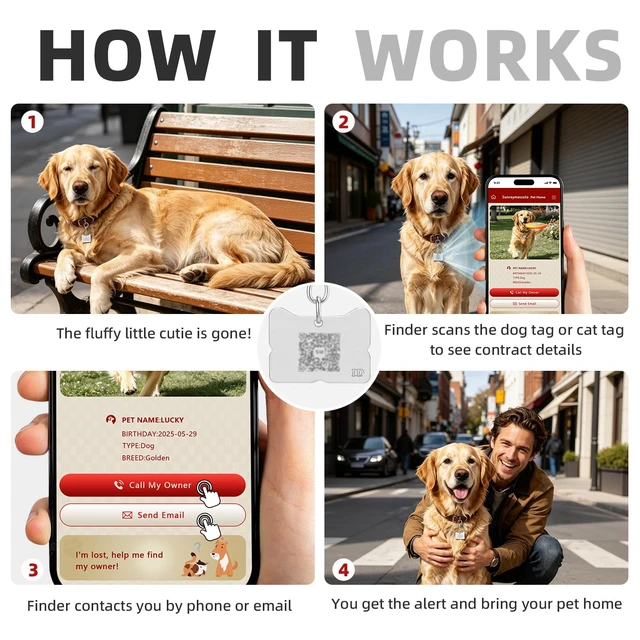 Alt view image 3 of 7 - QR Code Dog Tag, Silent Zinc Alloy Pet ID Tag,Scan for Alerts | Satin Silver, Personalized QR tag, Lightweight, Modifiable Online Pet Profile, Multiple Emergency Contacts, No App Needed
