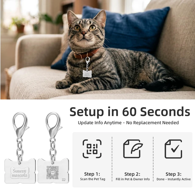 Alt view image 5 of 7 - QR Code Dog Tag, Silent Zinc Alloy Pet ID Tag,Scan for Alerts | Satin Silver, Personalized QR tag, Lightweight, Modifiable Online Pet Profile, Multiple Emergency Contacts, No App Needed