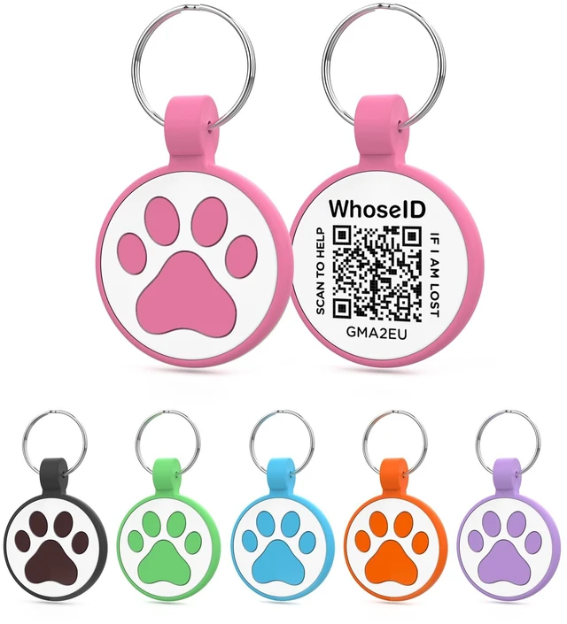 Main image of Personalized Dog Tag, Laser Engraving QR Code, Silicone Dog ID Tag, Pet Online Profile, Scan QR Code Send Location, Collar Harness Accessories (Medium to Large Breeds - 1.25", Rose)