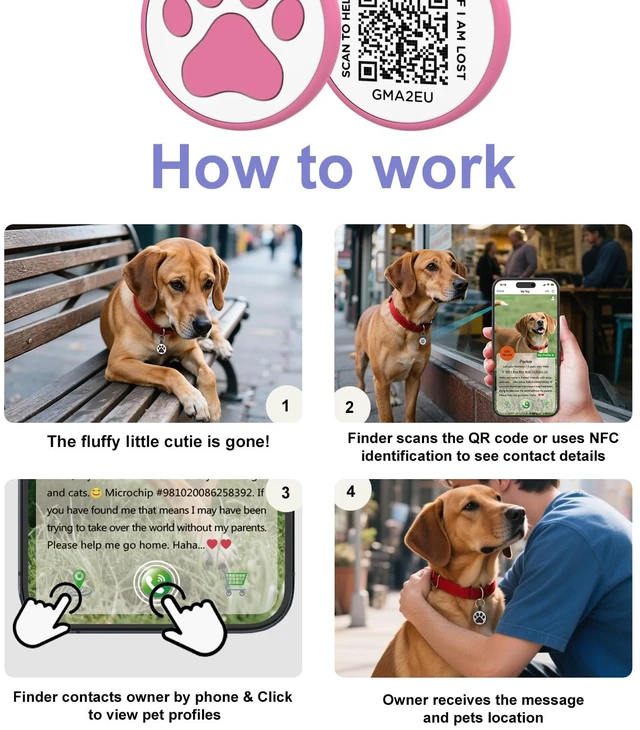 Alt view image 4 of 7 - Personalized Dog Tag, Laser Engraving QR Code, Silicone Dog ID Tag, Pet Online Profile, Scan QR Code Send Location, Collar Harness Accessories (Medium to Large Breeds - 1.25", Rose)