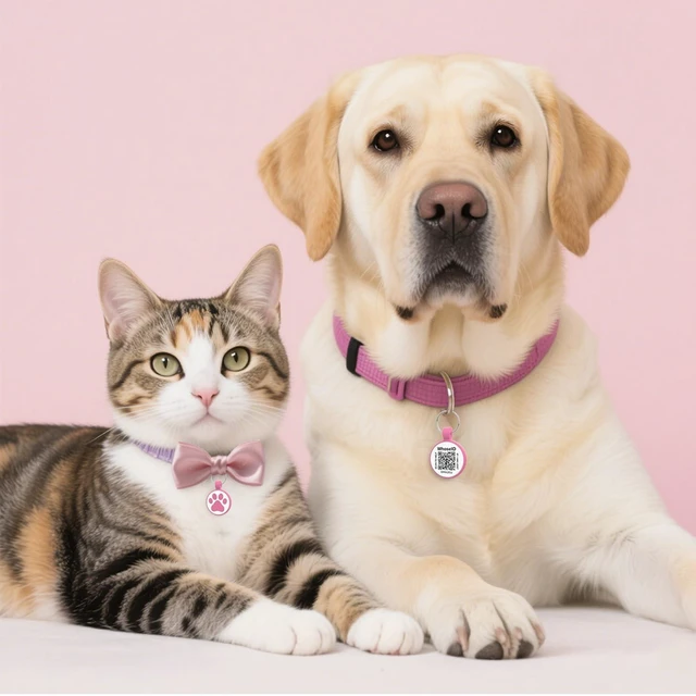 Alt view image 6 of 7 - Personalized Dog Tag, Laser Engraving QR Code, Silicone Dog ID Tag, Pet Online Profile, Scan QR Code Send Location, Collar Harness Accessories (Medium to Large Breeds - 1.25", Rose)