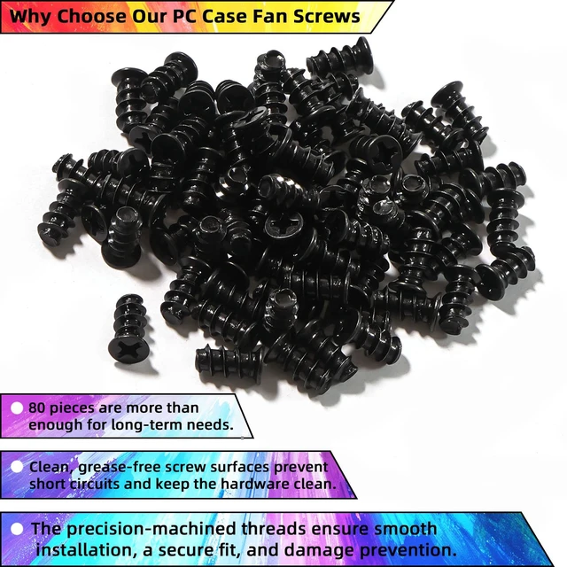 Alt view image 4 of 6 - PC Case Fan Screws for 70mm to 140mm Cooling Fans Mounting | M5 x 10mm Short Computer Fan Screws, Black Chassis Fan Screws (80 Pack)