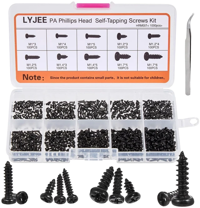 Main image of Small Screws Assortment Kit, 1000pcs Miniature Phillips Replacement Screws for Glasses Watch Clock, 10 Kinds M1 M1.2 M1.4 M1.7 Phillips Head Self-Tapping Screws