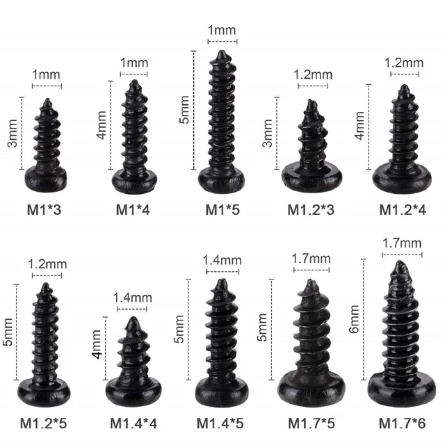 Alt view image 2 of 6 - Small Screws Assortment Kit, 1000pcs Miniature Phillips Replacement Screws for Glasses Watch Clock, 10 Kinds M1 M1.2 M1.4 M1.7 Phillips Head Self-Tapping Screws