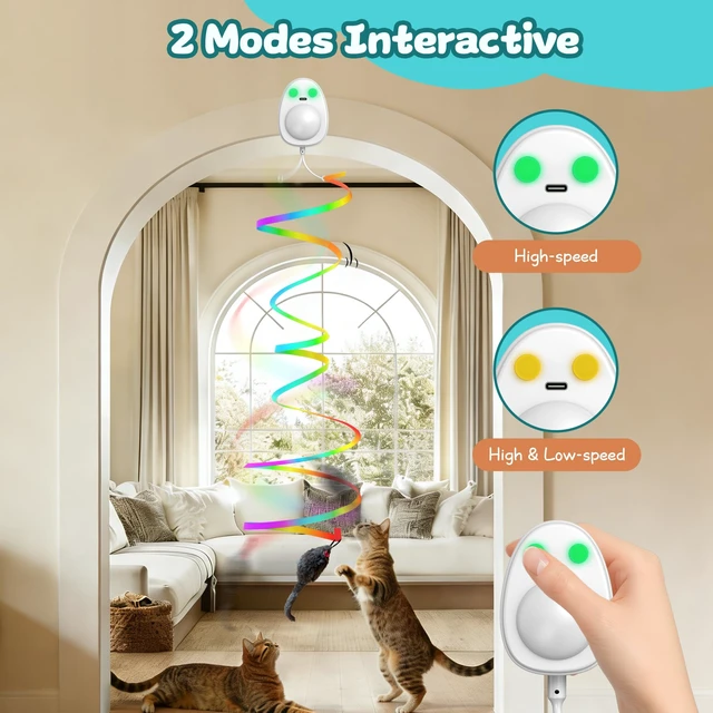 Alt view image 2 of 7 - Interactive Cat Toys for Indoor Cats,Electric Flying Bird & Mouse Wand Teaser, Automatic Hanging Door Frame Chase/Hunt/Exercise Stimulate String Cat Toy for Bored Indoor Adult & Kitten