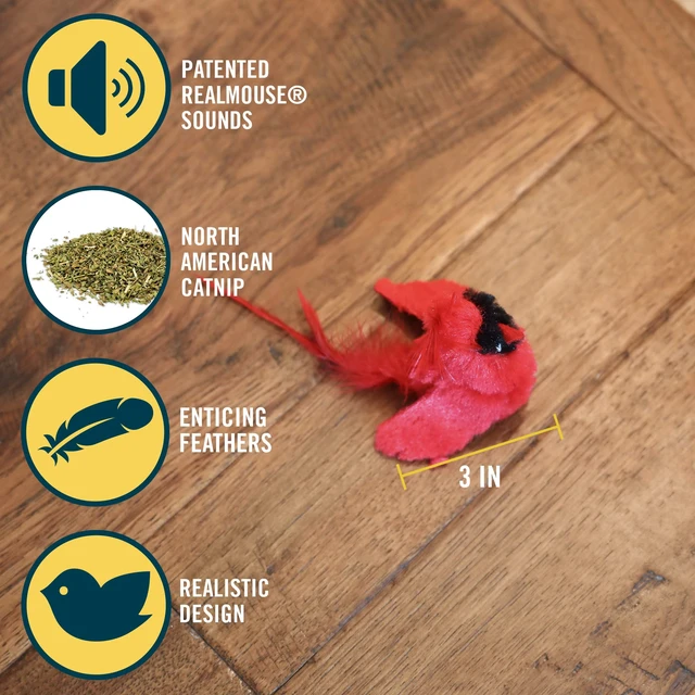Alt view image 3 of 4 - Play-N-Squeak Real Birds Interactive Cat Toys with Catnip (Cat Toys for Indoor Cats; Catnip Toy for Cats with Bird Chirping Electronic Sound and Feather)