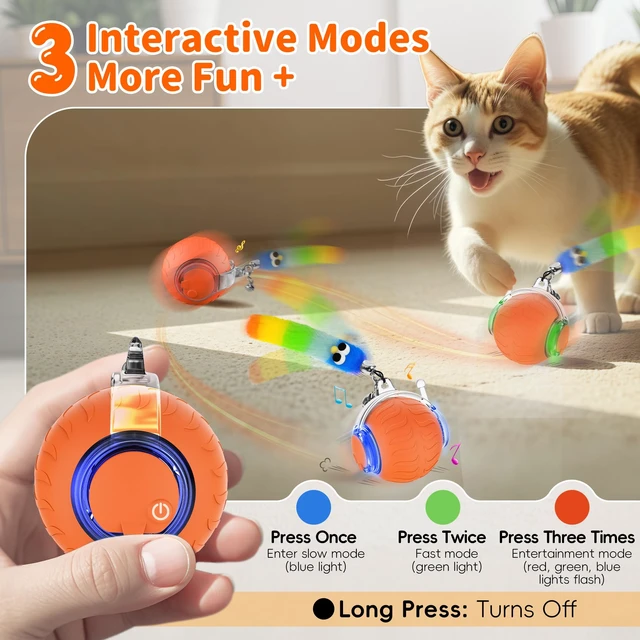 Alt view image 3 of 7 - Interactive Cat Toy, Smart Moving Cat Ball Toys for Indoor Cats | Touch Wake-Up, Automatic Sleep Mode, Energy Saving, Irregular Rolling, Rechargeable, Suitable for Bored Adult Cats & Kitten